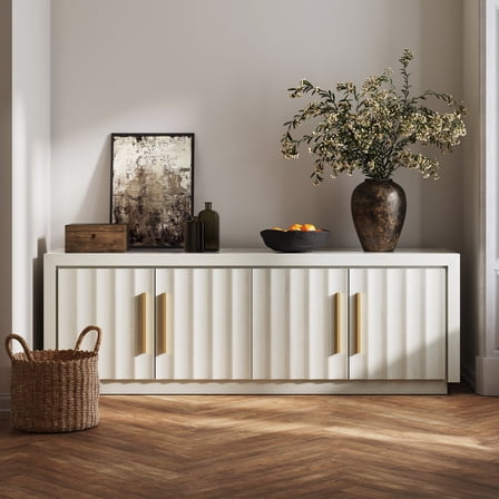 BELLEZE TV Stand with Storage, 68 Inch Entertainment Center Modern TV Console with Adjustable Shelves and Rose Gold Handles,Elegant Media Console With Faux Marble Panel for Living Room