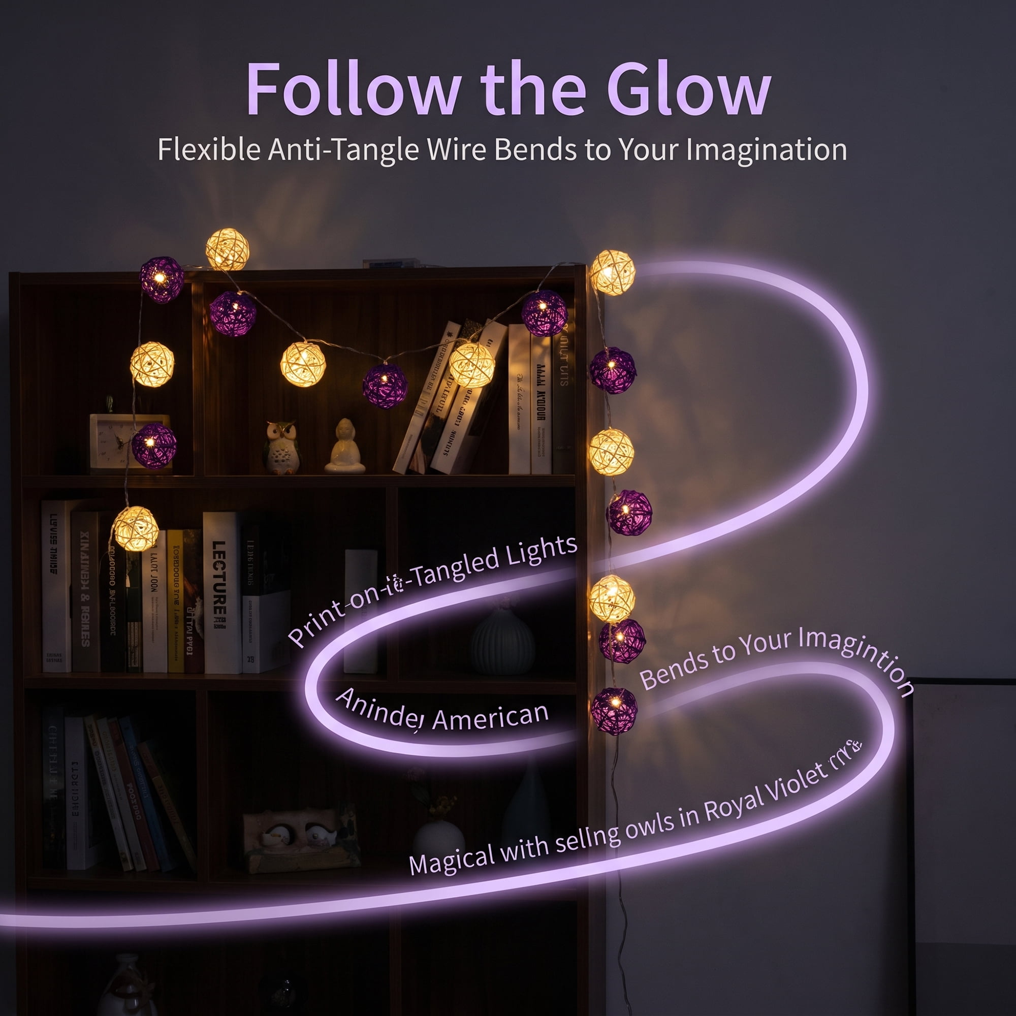 Unique Bargains Lights for Home Use with Flexible Design 6.6 ft Purple Battery Operated