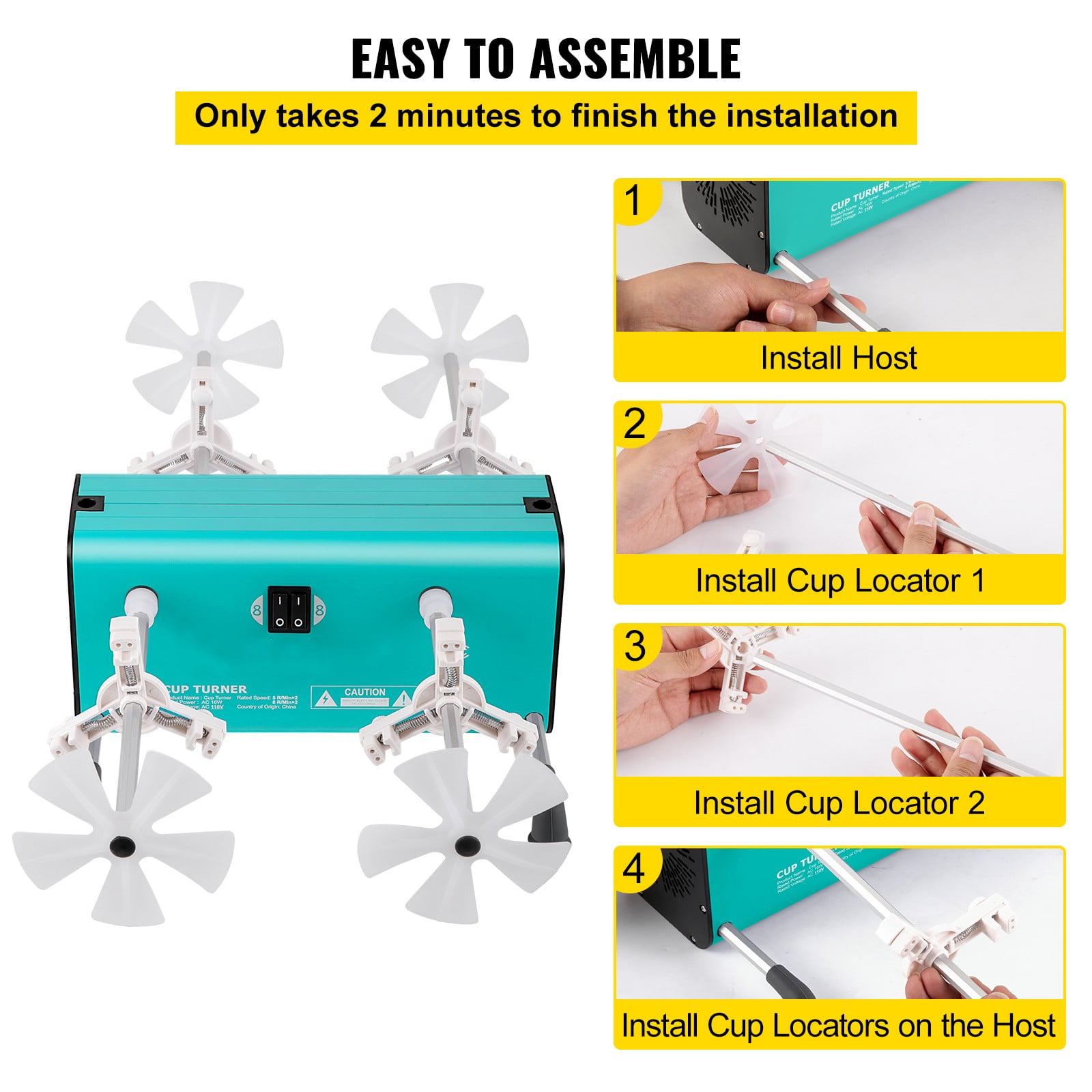 VEVOR 4 Cup Turner for Crafts Tumbler, 2 Speeds Multiple Tumbler Spinner Rotator Machine Kit with 4 Removable and Adjustable Arms, Mute Motor, 4 Independent Switches for DIY Epoxy Glitter Crafts