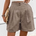 thumbnail image 5 of AHTJRT Linen Shorts for Women Front Button Dressy Elastic Waist Casual Shorts Straight Leg Summer Lounge Workout Hiking Short Pants Coffee S, 5 of 9