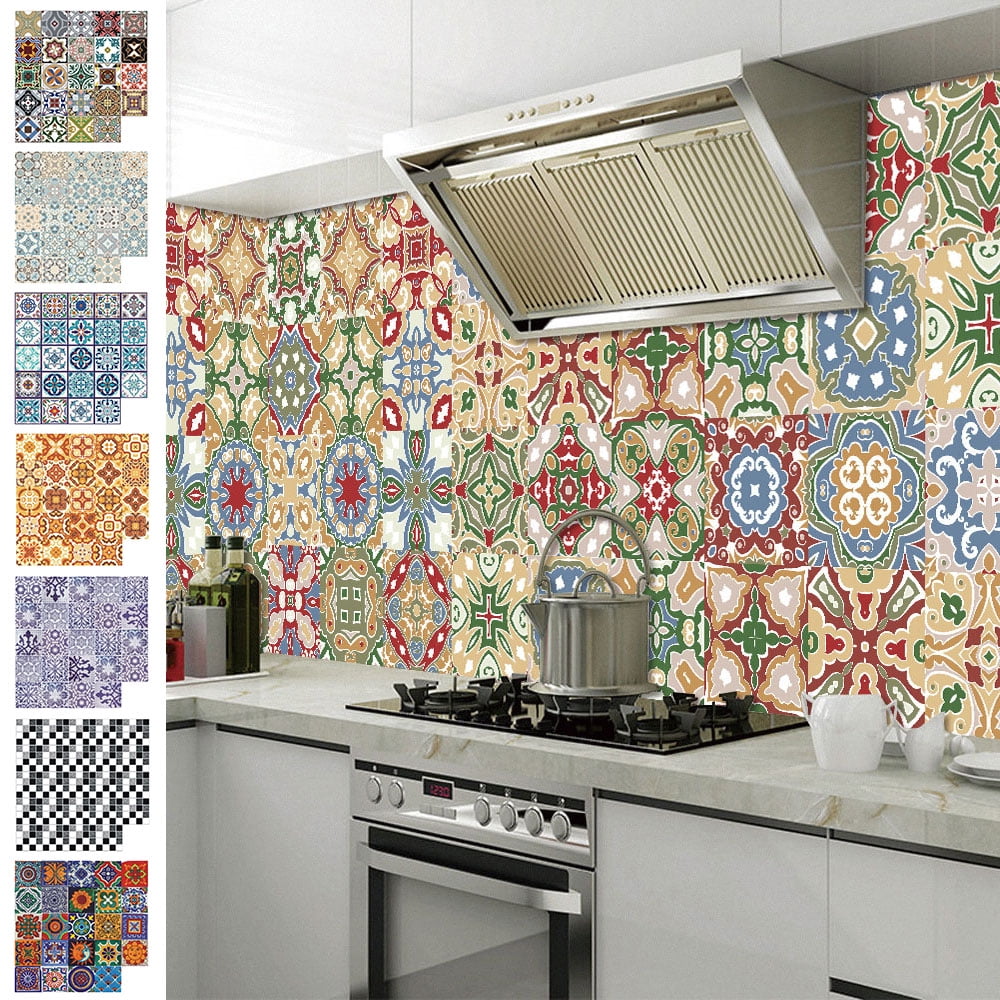 Details about   24pcs Kitchen Bathroom Strong Sticky Antique Wall Art Retro Mosaic Tile Stickers 