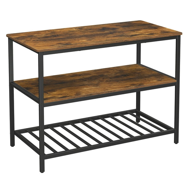 VASAGLE Isla de Cocina con Encimera Grande, Estantería de Cocina, 3 Niveles Marrón Rústico y Negro