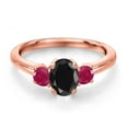 thumbnail image 3 of Gem Stone King 18K Rose Gold Plated Silver Black Sapphire and Red Ruby Engagement Ring for Women | 1.60 Cttw | Oval 7X5MM | Gemstone September Birthstone | Size 7, 3 of 6
