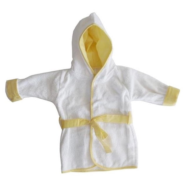 Terry Hooded Bath Robe with Pastel Trim & Applique, Yellow - One Size