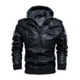 thumbnail image 2 of IYTR Men's Fashion Leather Jackets Long Sleeve Jacket Zipper Hooded Neck Retro Hooded Leather Jackets with Pocket Solid Color Black XXL, 2 of 3