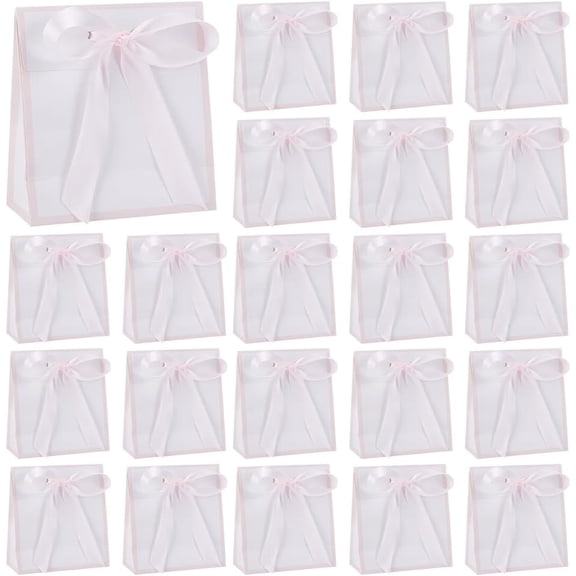 24Pcs Small Gift Packing Bags with Ribbon 5.11 x 2.36 x 5.5 Inch Gift Bags Pink Treat Boxes for Birthday Wedding Baby Shower