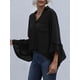 thumbnail image 5 of Blusa de mujer con volantes, manga de campana, cuello en V, camisa frontal abotonada, blusas sueltas Abanopi Negro/Extragrande, 5 of 7