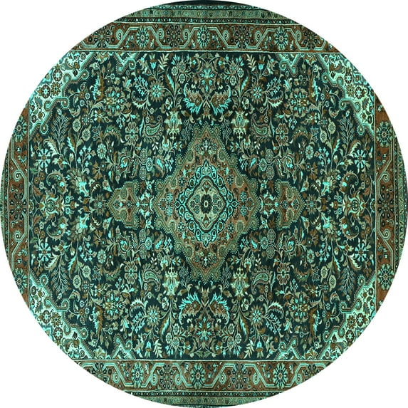 Ahgly Company Indoor Round Medallion Turquoise Blue Traditional Area Rugs, 8' Round