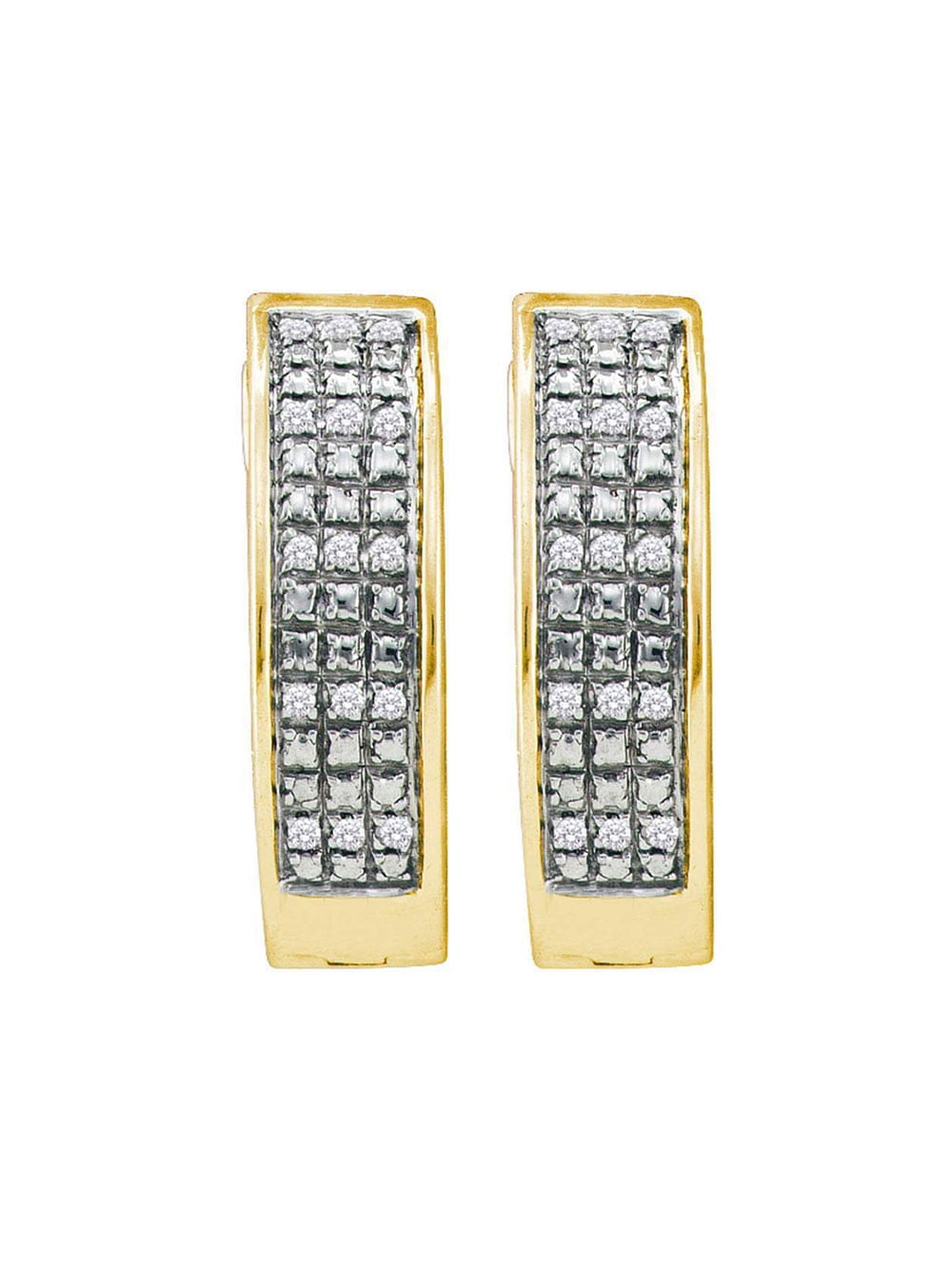 Yellow-tone 925 Sterling Silver Round Pave-set Diamond Triple Row Hoop Huggie Earrings 1/10 Cttw