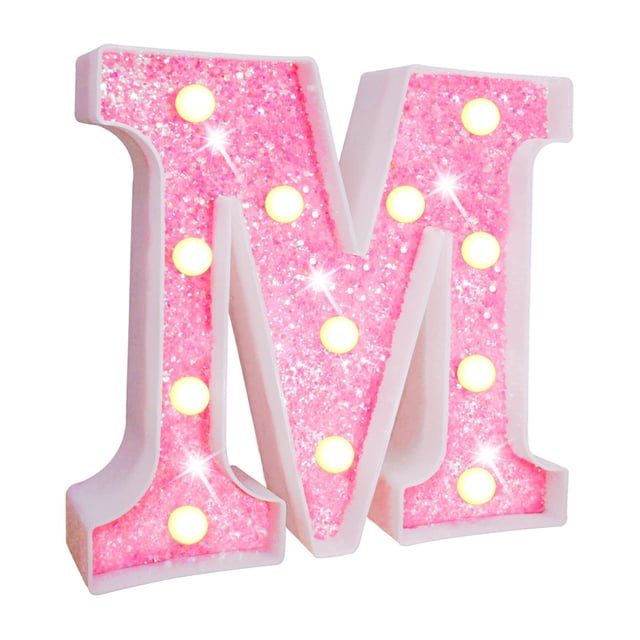 CSChome Warm White Alphabet Light LED Letter Light - Glitter Alphabet Sign with Hanging Hole, Night Light for Party Wedding Home Decoration
