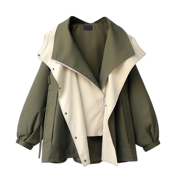 wdsxpo Women's Hooded Trench Coat Lightweight Lapel Button Down Jacket Color Block Mid-Length Windbreaker Jackets Fashion Clothes