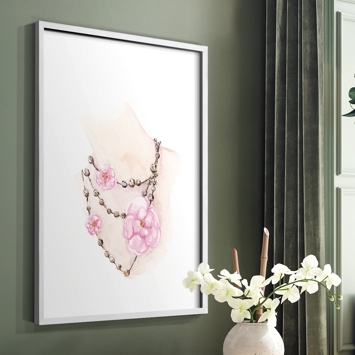 Bead Floral Necklace in Paper Solid Wood 8 x 10 Framed Print