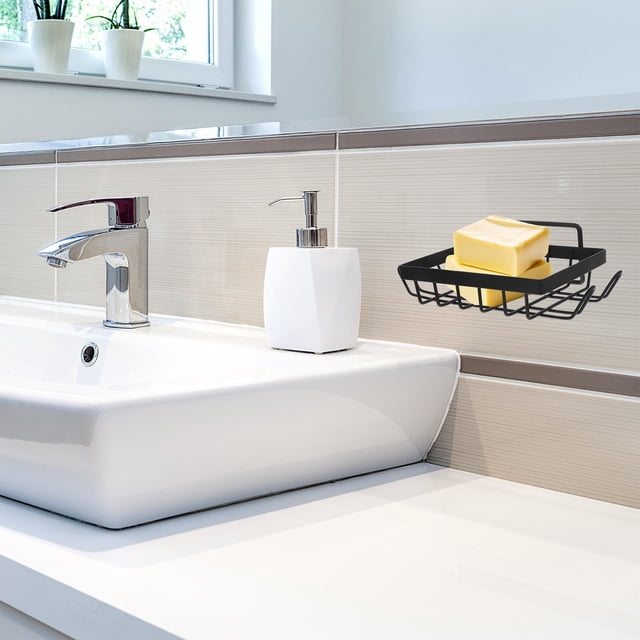 BESTYASH Soporte Metálico Negro Para Jabón De Barra Con Drenaje Y Montaje En Pared Para Cocina O