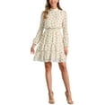 thumbnail image 2 of Inspire Chic Conjunto Vestido de Chifón de Manga Larga con Cuello Alto y Volantes en Flores L Naranja Blanco, 2 of 5