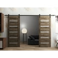 thumbnail image 3 of Sturdy Double Barn Door 48 x 80 inches | Quadro 4445 Cognac Oak with Frosted Glass | 13FT Rail Hangers Heavy Set | Solid Panel Interior Doors, 3 of 6