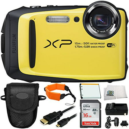 Fujifilm FinePix XP90 Digital Camera (Yellow) 16GB Bundle 7PC Accessory Kit. Includes SanDisk Ultra 16GB SDHC Memory Card + Replacement NP-45S Battery + AC/DC Rapid Home & Travel Charger +