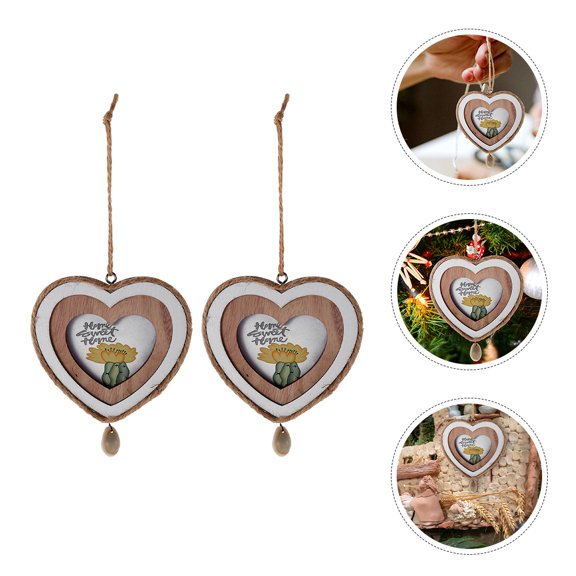 FUTUREORYY Mini House Picture Frame Heart Shape Wooden Ornaments Assorted Color 2Pcs 3.5x3.1in