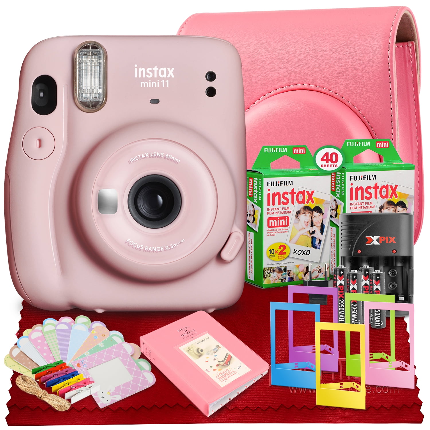 FUJIFILM INSTAX Mini 11 Instant Film Camera (Blush Pink) with Fujifilm Instax Mini Twin Film (40