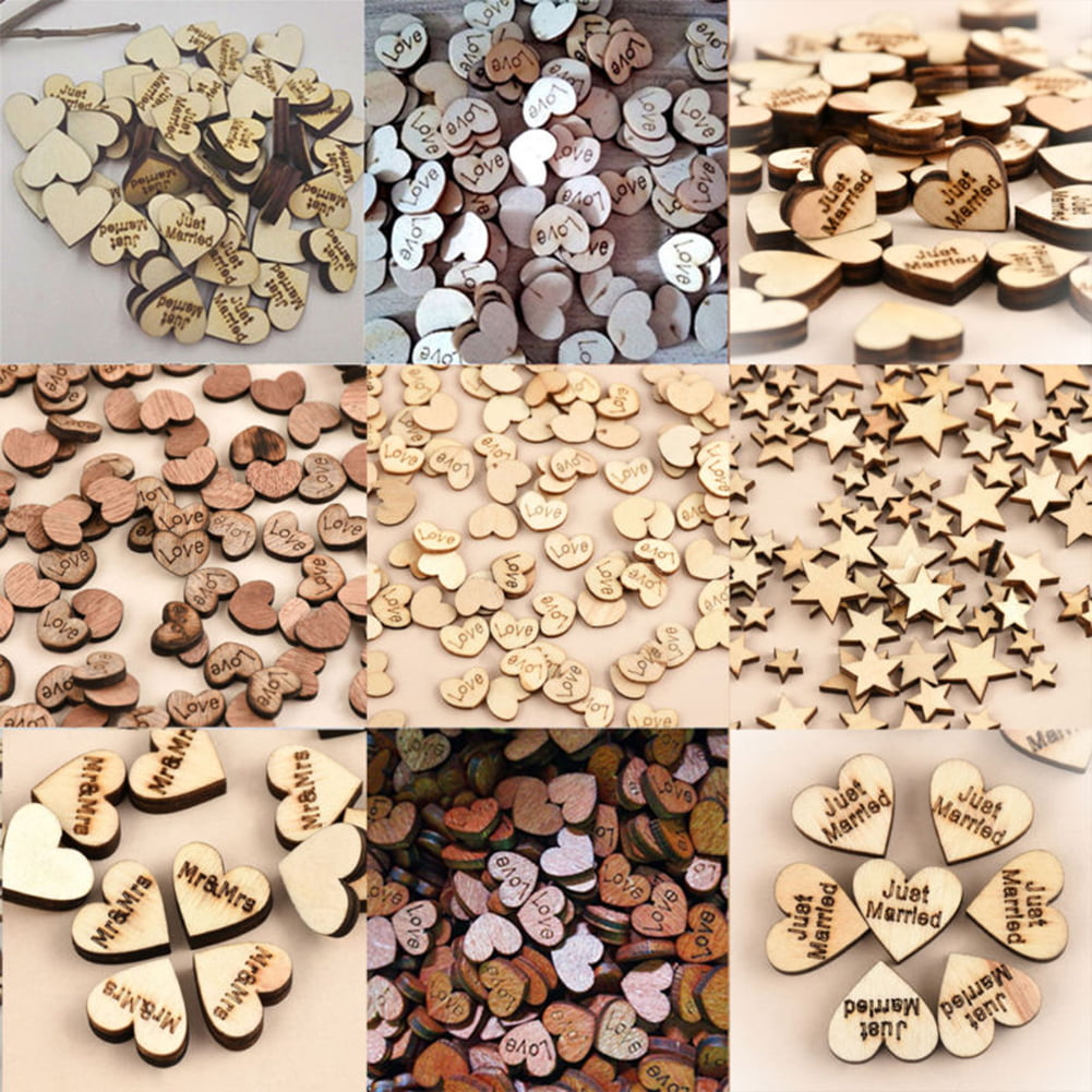100x/SET Wood Rustic Wooden Love Heart Wedding Table Scatter Decoration Crafts 