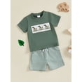 thumbnail image 5 of BemeyourBBs Toddler Baby Boy Summer Clothes Newborn Infant Baby Boys 2 Pieces Outfit Tree Duck Shark Short Sleeve T-shirts Striped Elastic Waist Pockets Shorts Set, 5 of 9