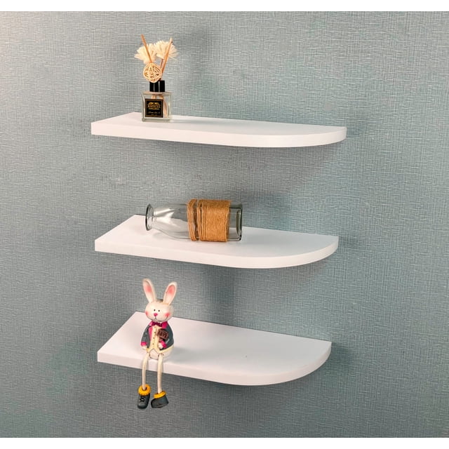 Floating Corner Shelves Wall Mounted Display Shelf Set of 3, White Wood ...