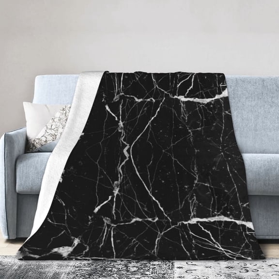 Wijzvio Black Marble Throw Blanket Soft Fuzzy Fleece Blanket For Couch Bed Living Room Decoration 40"X30"