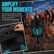 Dazone Portable 15 Bluetooth Speaker Reachargeable Subwoofer Heavy Bass Party PA System, Trolley Stereo Tailgate, With Handle, Wheels, Microphone, Remote, FM Radio Karaoke DJ RGB LED Light