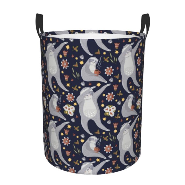 Balery Sloths Dancing Cesta de ropa redonda con asas, impermeable, independiente, para ropa, juguetes, dormitorio y familia-Small