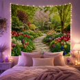 thumbnail image 2 of Tulips on Garden Pathway with Blossoming Tree and Flower Beds, Peaceful Cottagecore for Flower Lovers, Floral Wall Art, Housewarming Gift, Tapestry Wall Hanging for Bedroom and Living Room, 2 of 7
