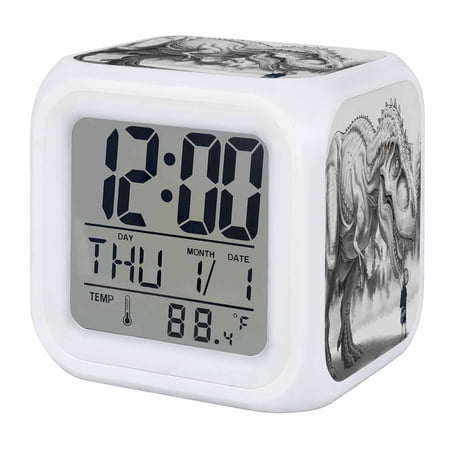 Dinosaurs Boy Digital Alarm Clock for Bedrooms, Smart LED Alarm Clock with 7 Color Changing Night Light, Gray Funny Cartoon Forest Animals Silent Wake Up Clocks for Sleep Study Cooking 3.2x3.2