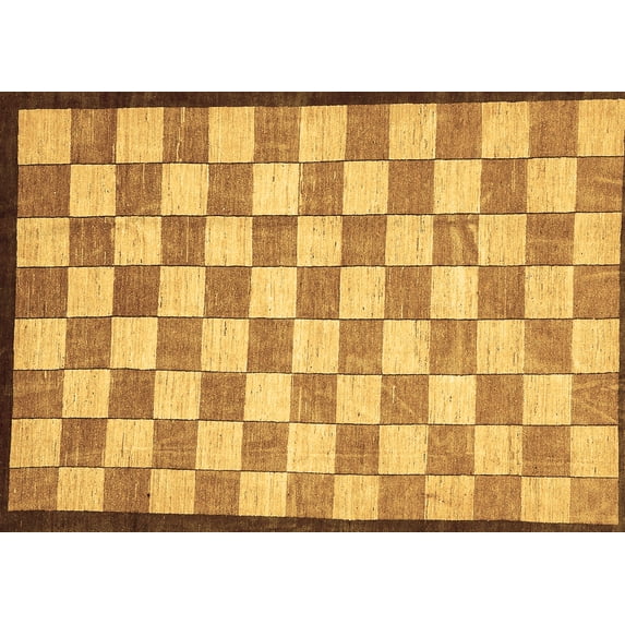 Ahgly Company Indoor Rectangle Checkered Brown Modern Area Rugs, 7' x 10'