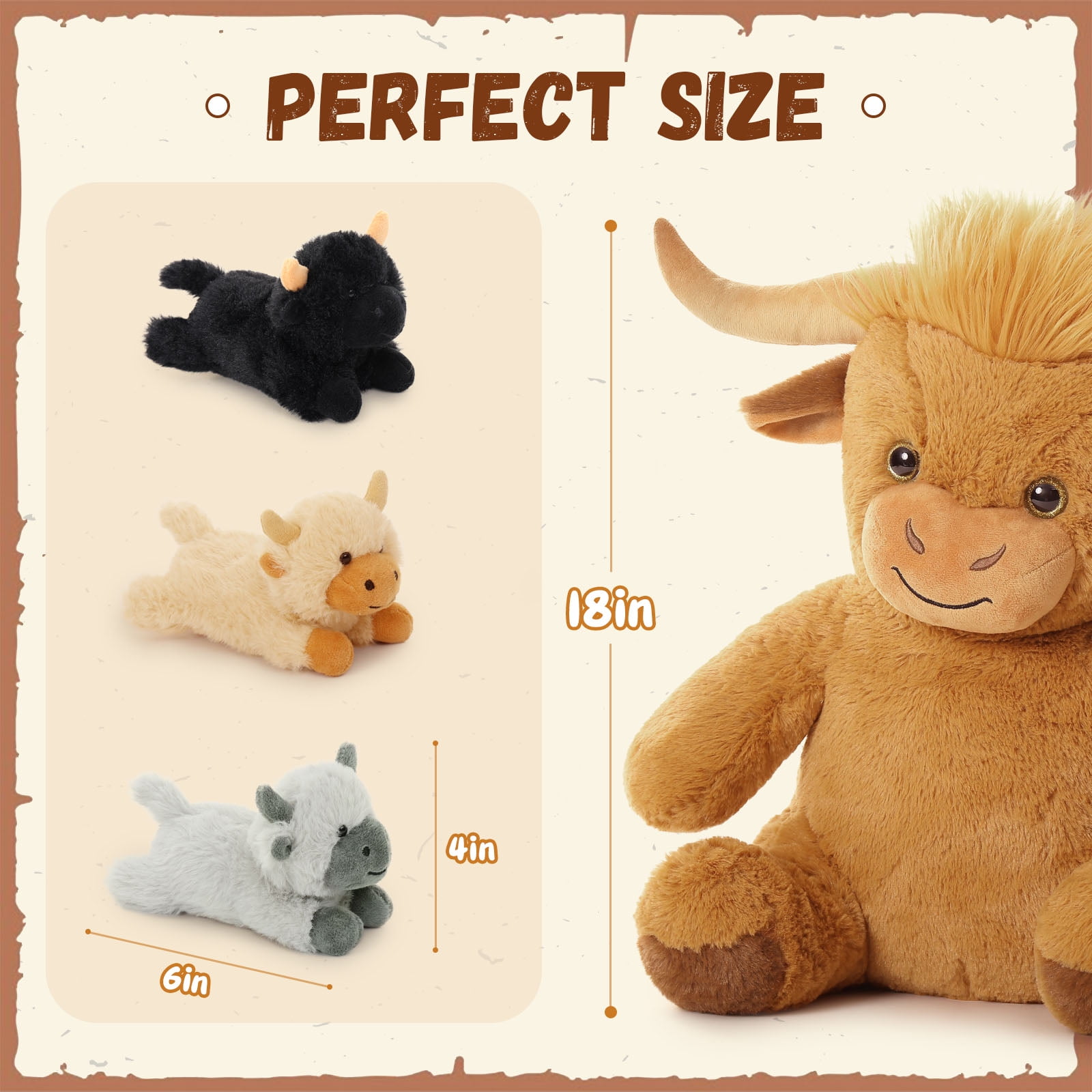 MorisMos 18'' Highland Cattle Stuffed Animal Soft Stuffed Highland Cow Plush Mommy and 3 Babies