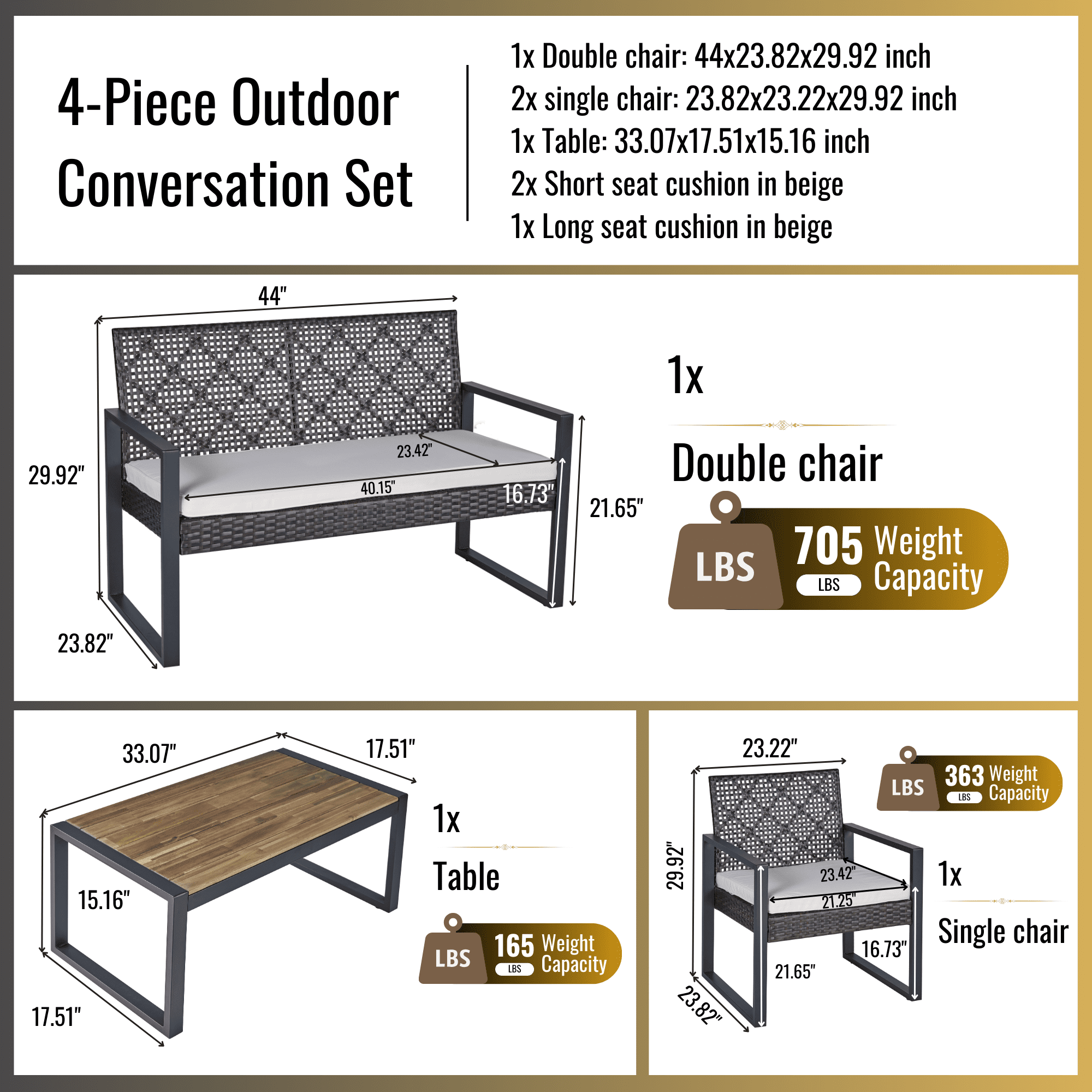 Aimee Lii 4-Piece Patio Furniture Set for Outdoor Balcony Porch Garden Backyard Lawn, Acacia Wood Table Top, Beige Cushion Aimee Lii 4-Piece Patio Furniture Set for Outdoor Balcony Porch Garden Backyard Lawn, Acacia Wood Table Top, Beige Cushion