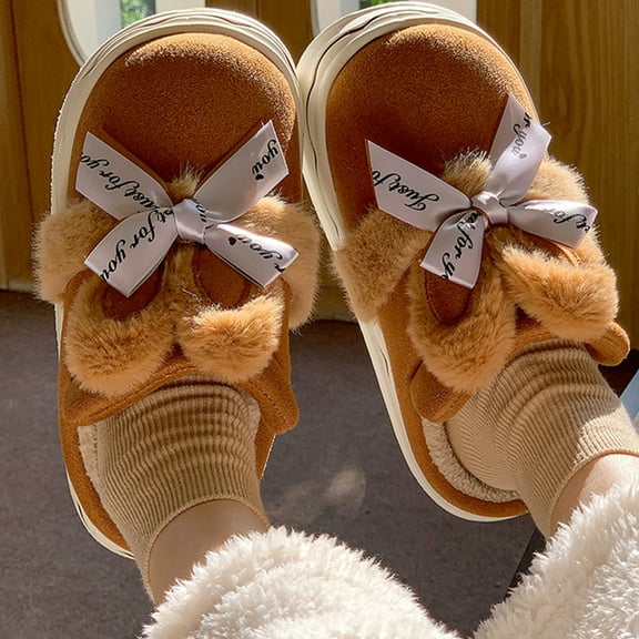 AURIGATE Women Cute Rabbit Ear Plush Slippers House Non-Slip Fluffy Bunny Slipper Indoor Warm Plush Animal Shoes
