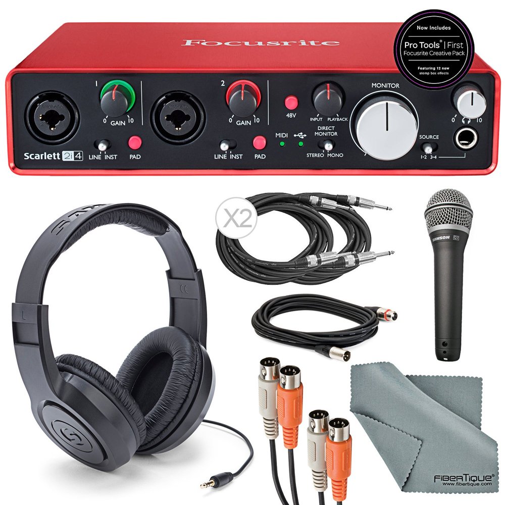 Focusrite Scarlett 2i4 USB Audio Interface and Deluxe Accessory Bundle