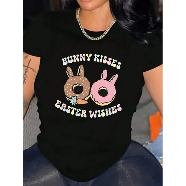 Camiseta ligera de algodón estampada para mujer: Camisa de manga corta cómoda con cuello redondo, 1 pieza, camiseta informal