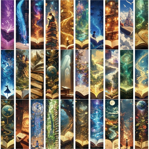 Ciwanning 30 Sheets/Set Creative Bookmarks Fantasy Reading Book Markers Reading Supplies Aesthetic Paper Bookmarks
