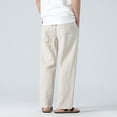 thumbnail image 4 of Jgppe Men's Casual Linen Pants Cotton Pockets Solid Color Elastic Waist Loose Drawstring Straight Leg Pants, 4 of 5