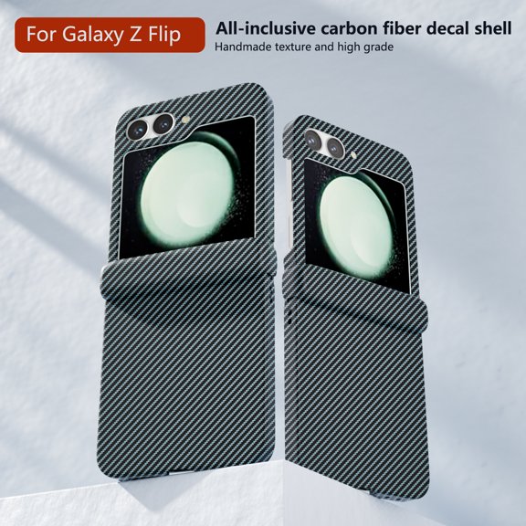 for Samsung Galaxy Z Flip 5 Case with Hinge Protection, Carbon Fiber Texture Slim Shockproof Durable Anti-Scratch Hard PC Protective Phone Cover Case for Samsung Galaxy Z Flip 5, Green