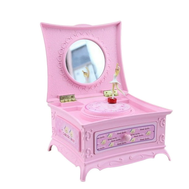 Creativo plástico Bailarina de ballet Joyero Caja de música Caja de almacenamiento Cómoda clásica con espejo para niñas (Rosa)