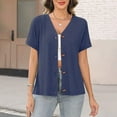 thumbnail image 2 of Taqqpue Womens Short Sleeve Tops Casual Solid Color V Neck Button Down T Shirts Summer Flowy Loose Fit Blouse Tops, 2 of 7