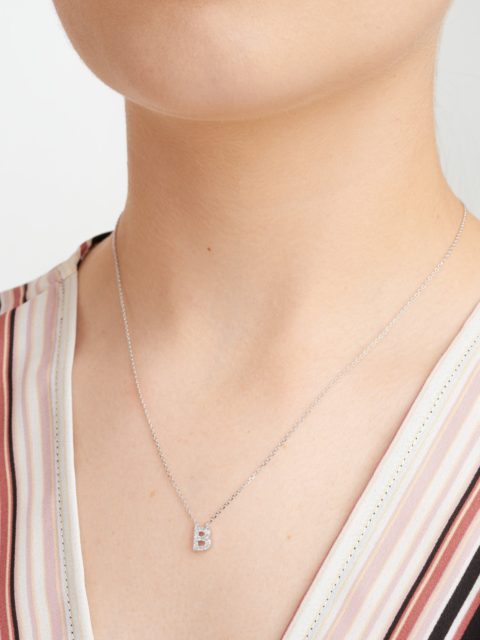 Forever Facets Women's Initial Letter "B" CZ Necklace in Sterling Silver, 18 inch