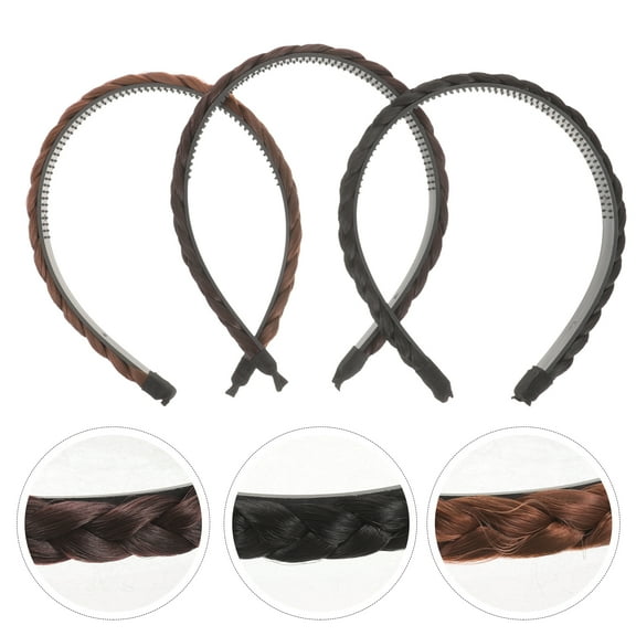 OUNONA 3 Pcs Women Synthetic Hair Braided Headbands Hair Loop Clasp Band Accessories for Women and Girls Black Light Brown Dark Brown