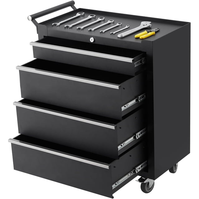 AKDSteel 4-Drawer Steel Rolling Tool Chest – Locking Tool Storage Cabinet with Wheels & Drawer Liners, Mobile Organizer for Garage & Workshop
