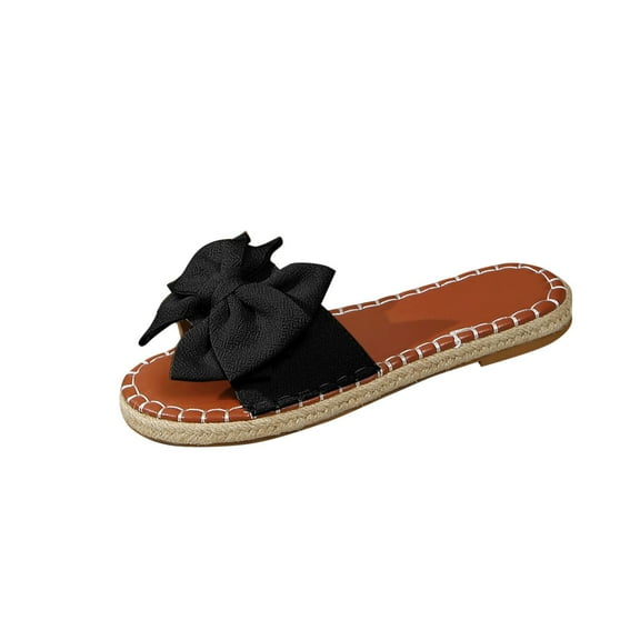 LOVZFMLL Women's Flat Sandals Summer Casual Bow Knot Beach Slippers Comfort Walking Outdoor Soft Slides Open Toe Slip On Black 8.5