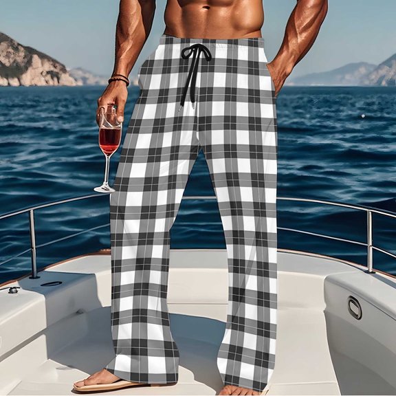 Zylanna Men's Sleepwear Pajamas Pants with Pockets, Elastic Waist Plaid Soft & Warm Loose Homewear Pajamas for Men Black