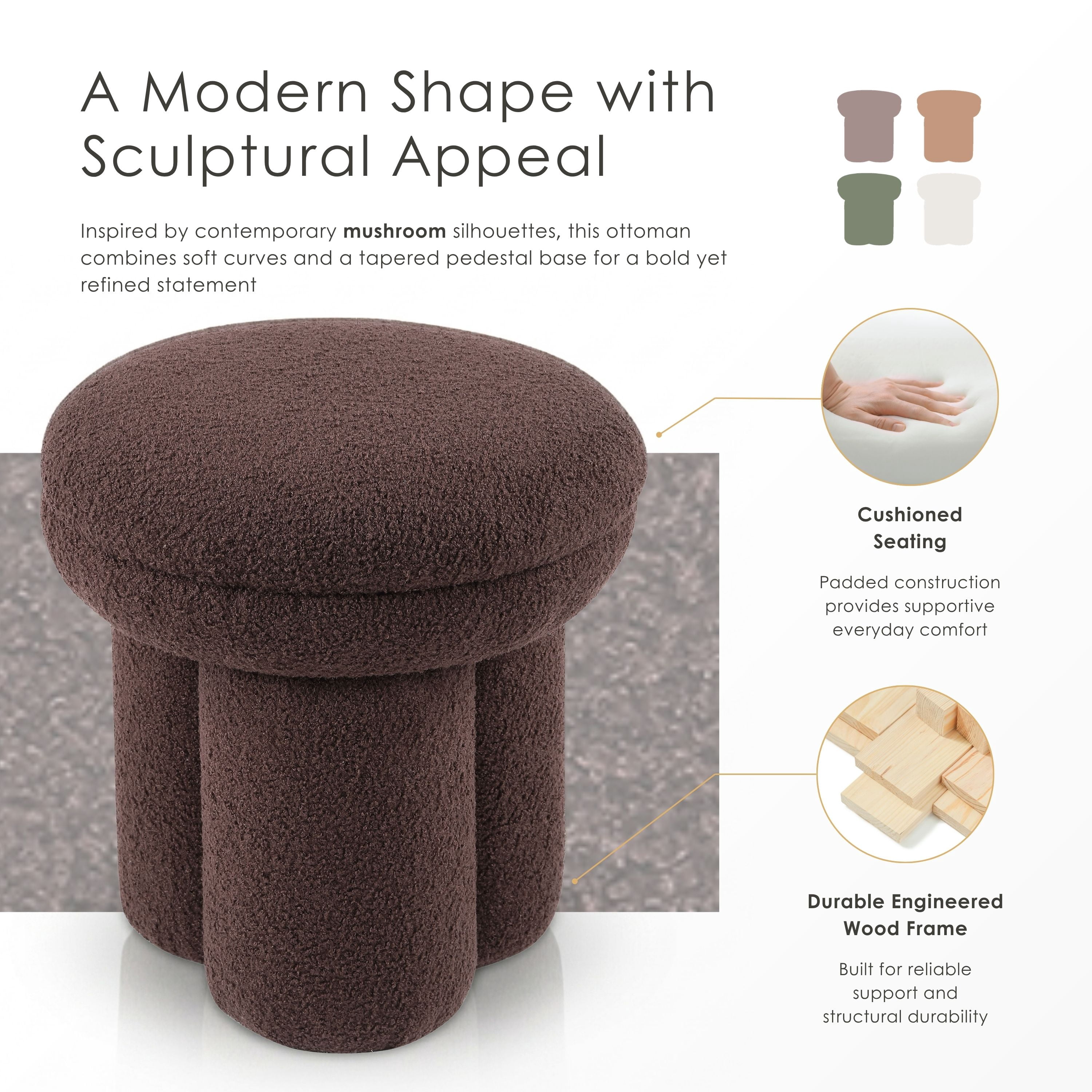 Furniture of America Thia I Modern 17.5" Upholstered Mushroom-Shape Design Stool, Beige