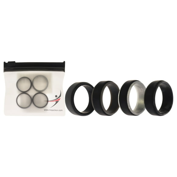 Juego de anillos escalonados de 2 capas de boda de silicona - Gris-Negro de ROQ para hombre - Anillo de 4 x 8 mm