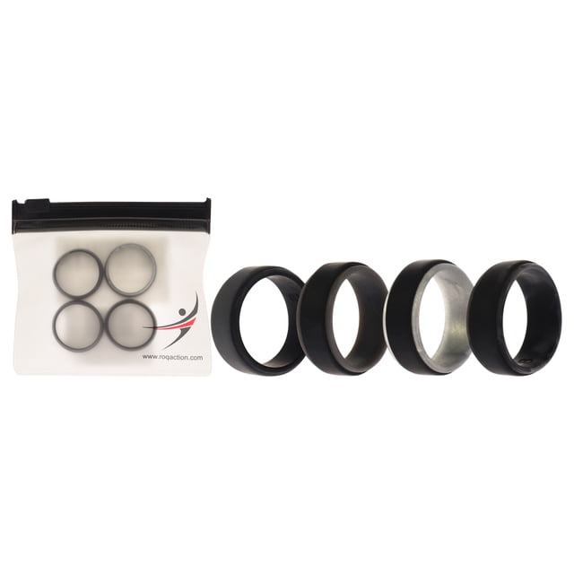 Juego de anillos escalonados de 2 capas de boda de silicona - Gris-Negro de ROQ para hombre - Anillo de 4 x 8 mm