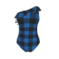 thumbnail image 4 of Yiaed Blue Black Plaid Print Women One Piece Swimsuits Tummy Control One Shoulder Bathing Suits Pattern Ruffle Swimwear-X-Large, 4 of 8